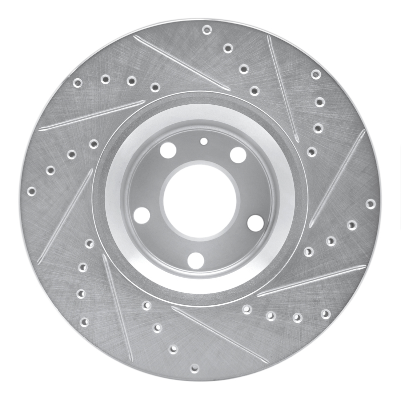 Audi A6 Brake Rotor (1) - Front Left - R1 Concepts - Drilled & Slotted - Silver - `05-`11